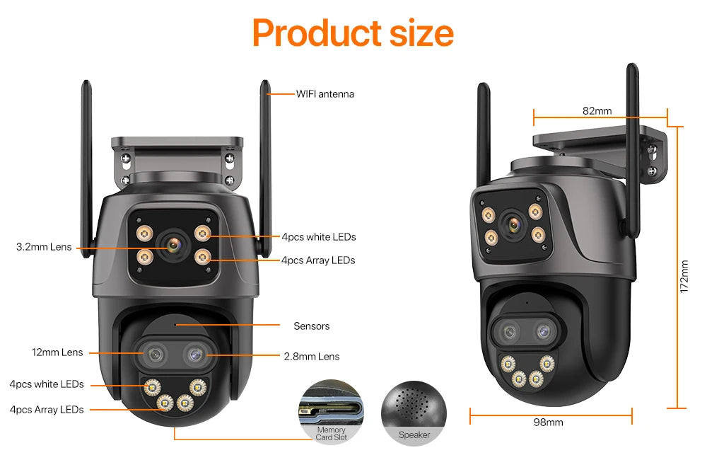 6K 9MP WiFi PTZ Outdoor Camera with Triple Lens & 8X Zoom