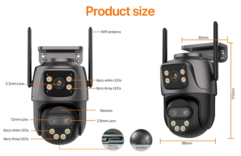 6K 9MP WiFi PTZ Outdoor Camera with Triple Lens & 8X Zoom