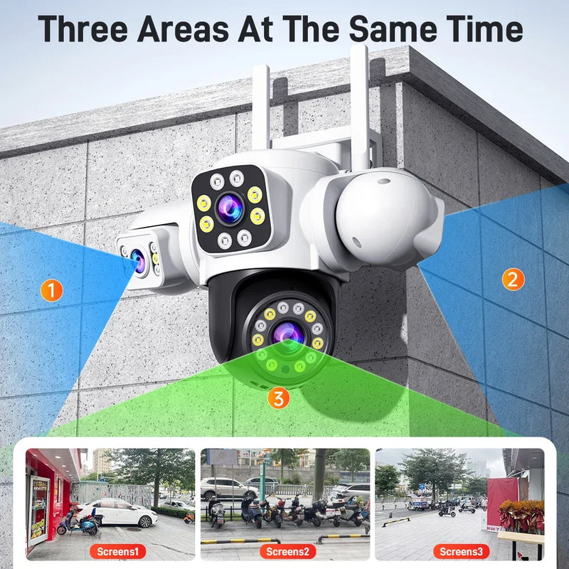 ANSVICAM 6K PTZ Camera – Triple Lens 360° Outdoor WiFi Surveillance (12MP, IP66)