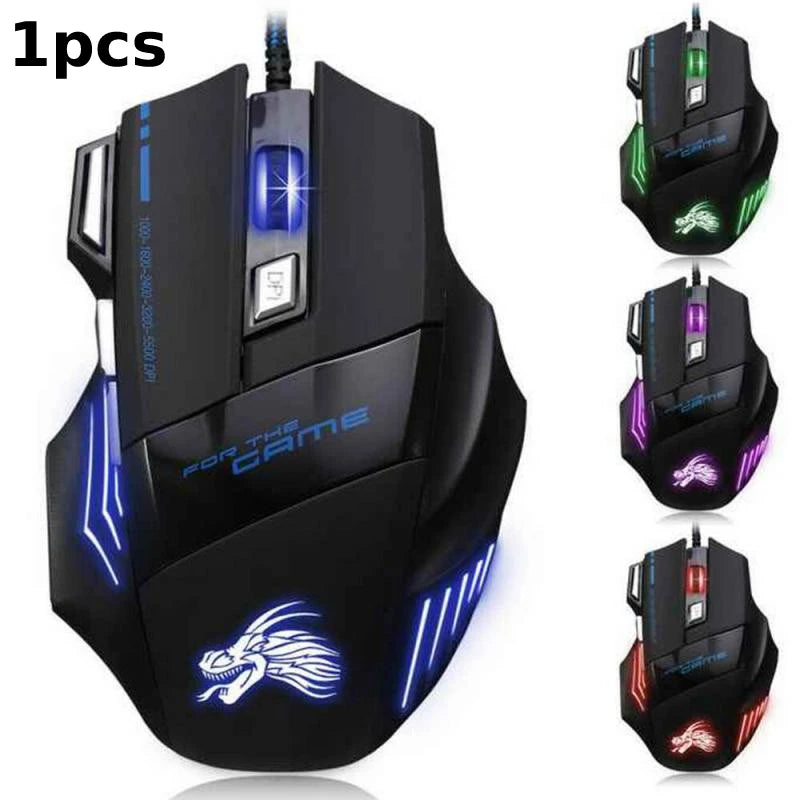 USB Wired 7-Button Gaming Mouse with Adjustable Backlight