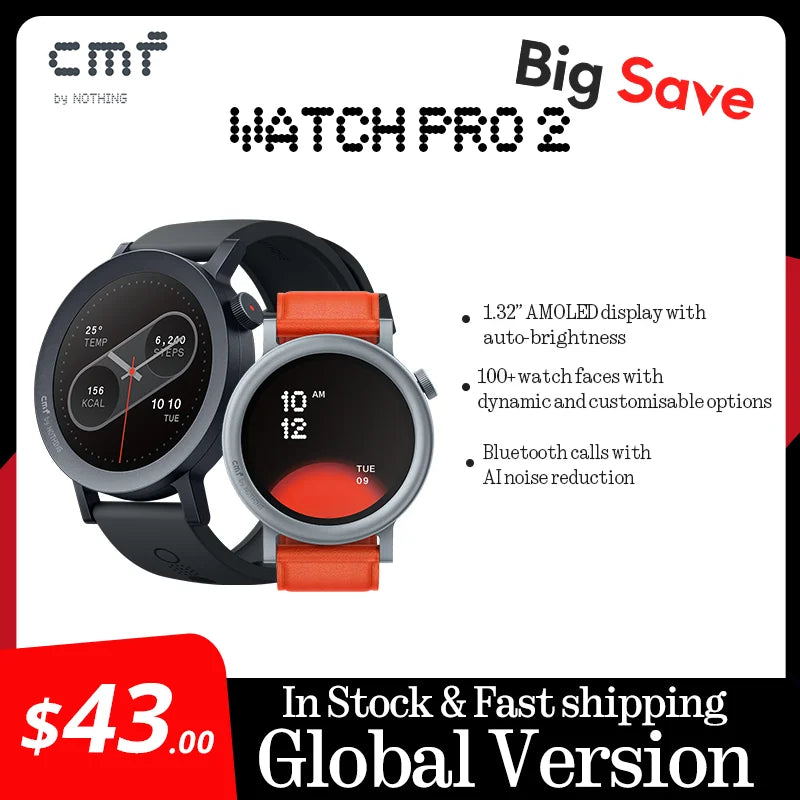 CMF Watch Pro 2 – 1.32" AMOLED Smartwatch with GPS & Bluetooth Calling
