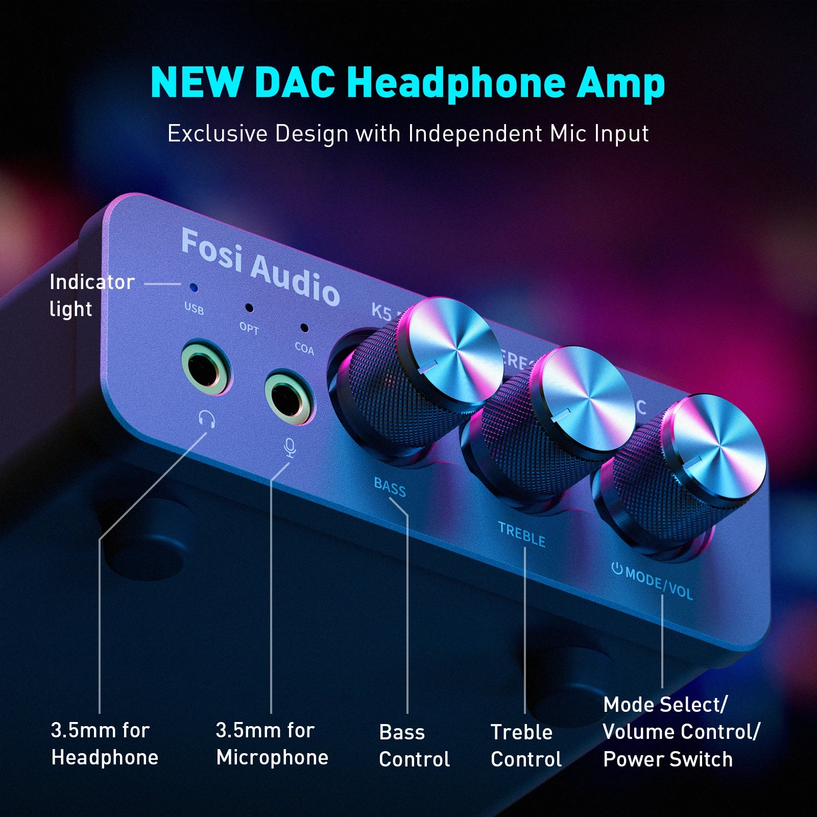 Fosi Audio K5 PRO USB Gaming DAC & Headphone Amp