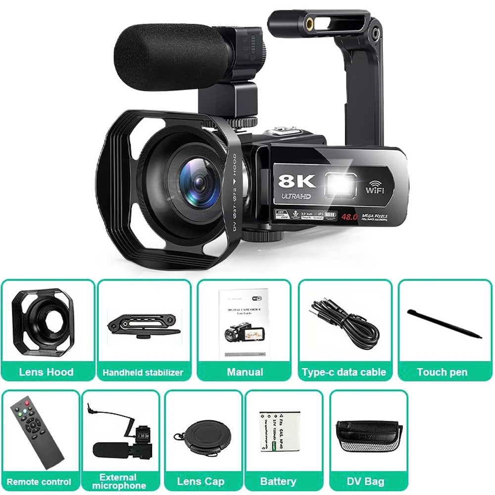 8K 48MP Digital Camera with 18X Zoom & 3" Touch Screen Camcorder