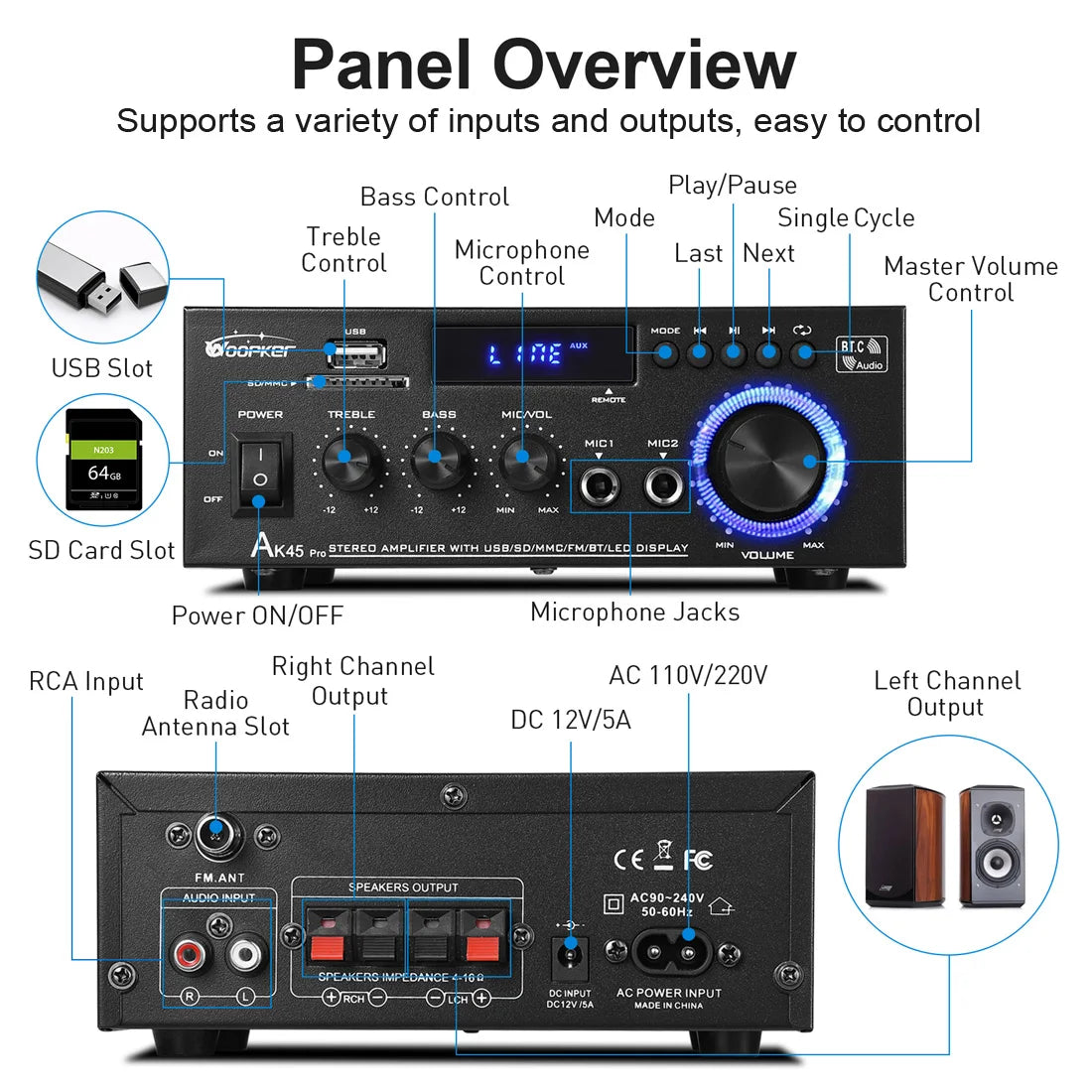 Woopker AK Series Bluetooth Digital Amplifier (AK35/45/45 Pro/55)