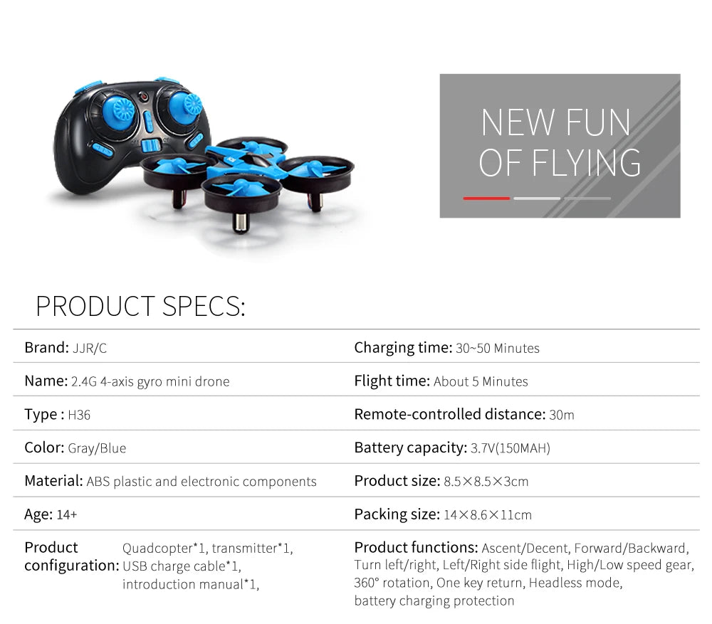JJRC H36 Mini RC Drone with 6-Axis Gyro & 360° Flip Function