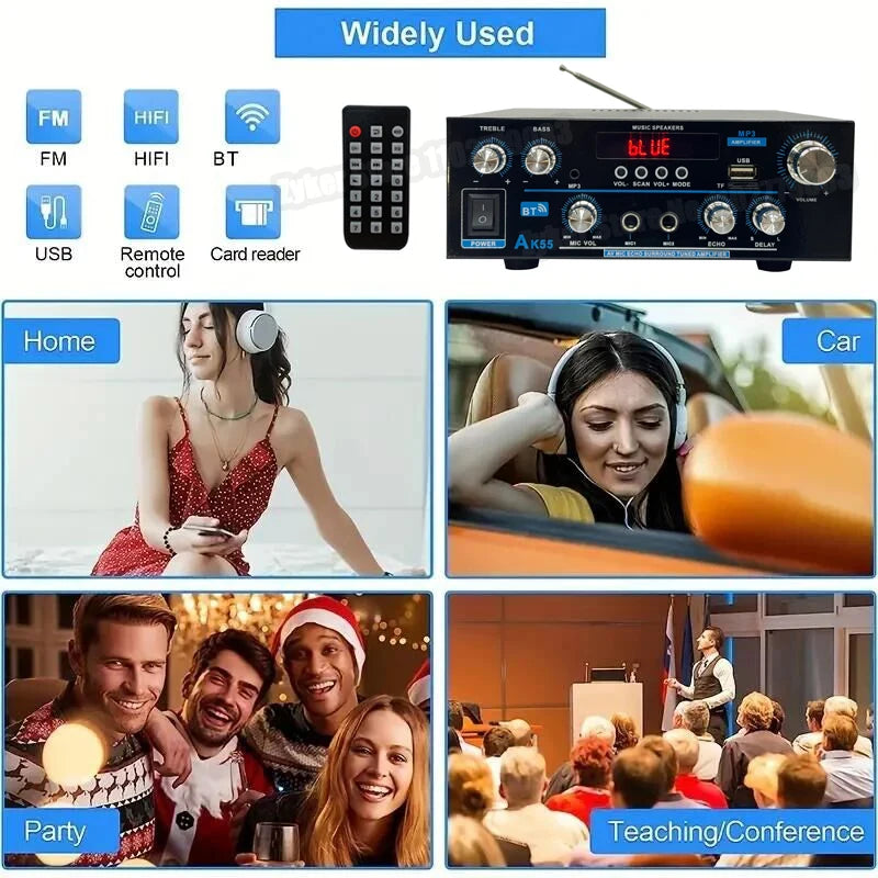 AK55 HiFi Bluetooth Amplifier – 2.0 Channel 90W×2 Surround Sound Amp