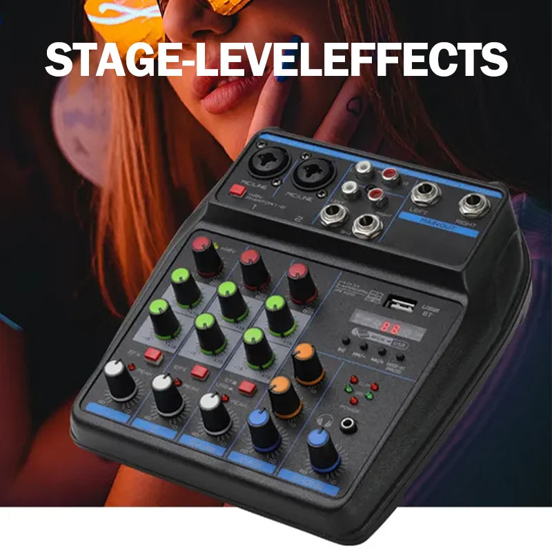 4-Channel DJ Mixer – Bluetooth Console with USB & 48V Phantom Power