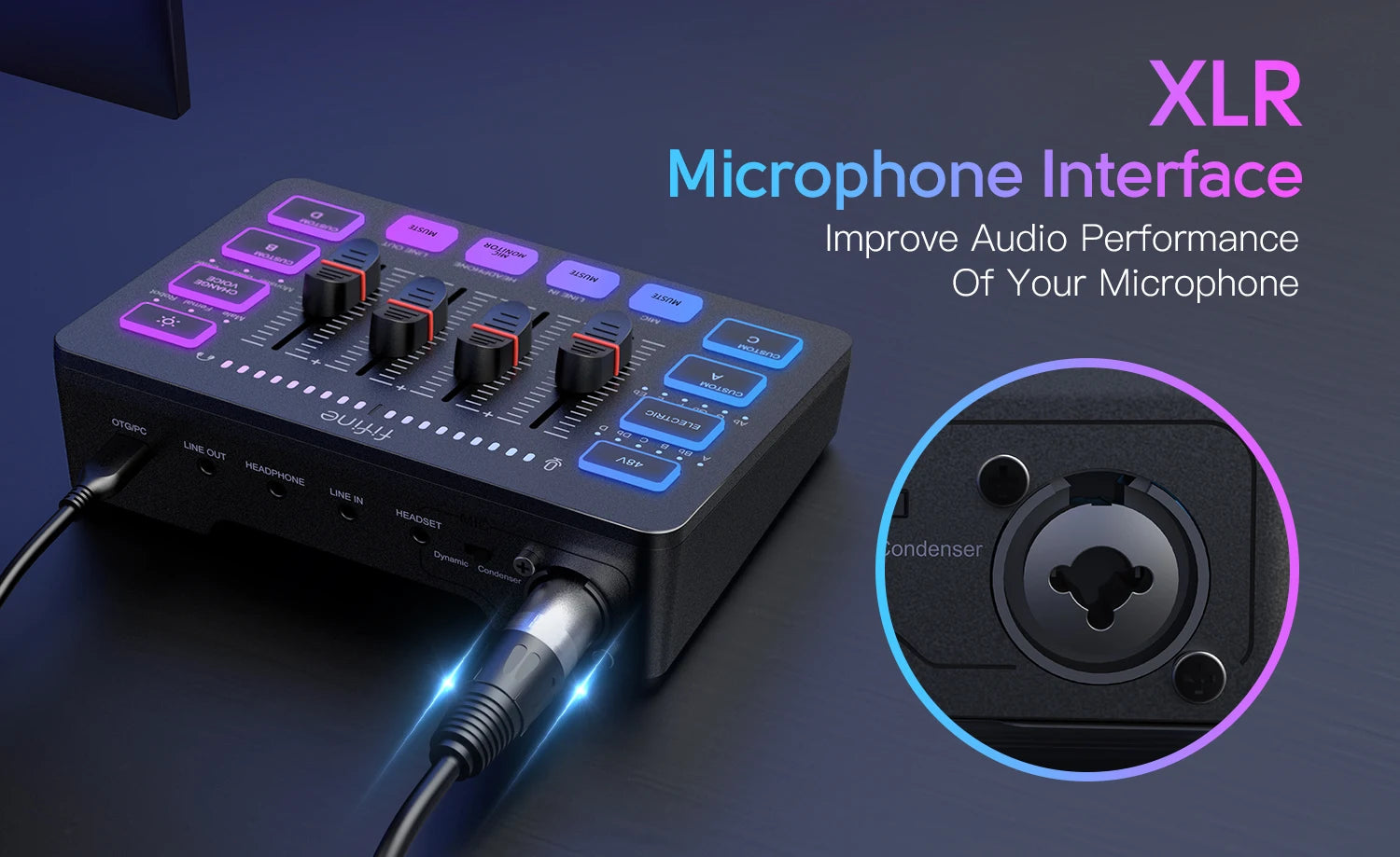 FIFINE SC3 RGB Audio Mixer – 4-Channel XLR Interface for Streaming & Gaming