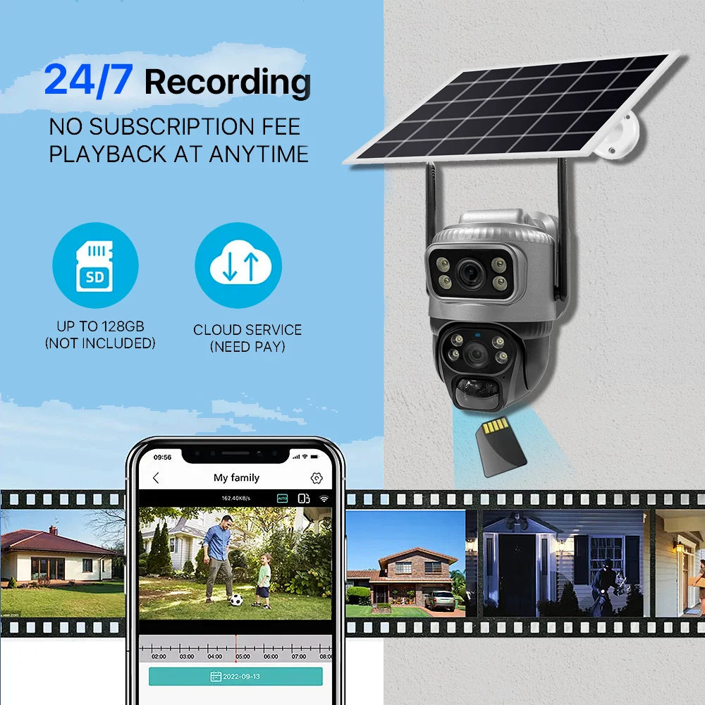 8MP 4K Solar 4G WiFi Outdoor Camera with Dual Lens & PIR Detection