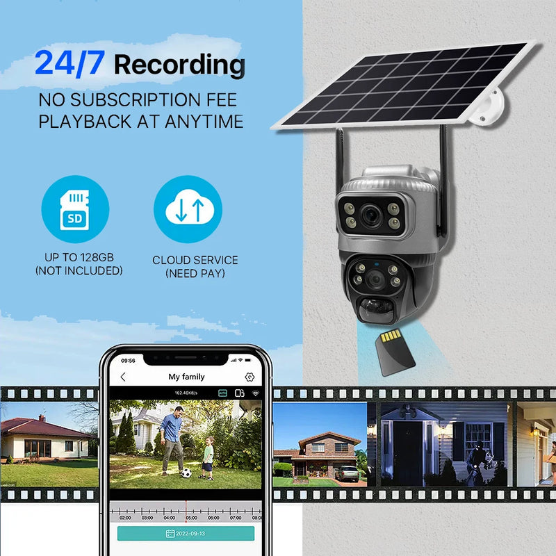 8MP 4K Solar 4G WiFi Outdoor Camera with Dual Lens & PIR Detection