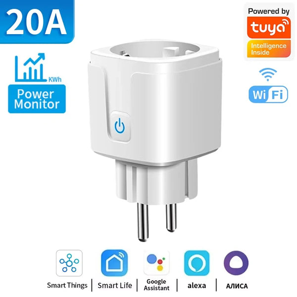 EU Tuya WiFi Smart Plug 16A/20A with Power Monitoring & Voice Control