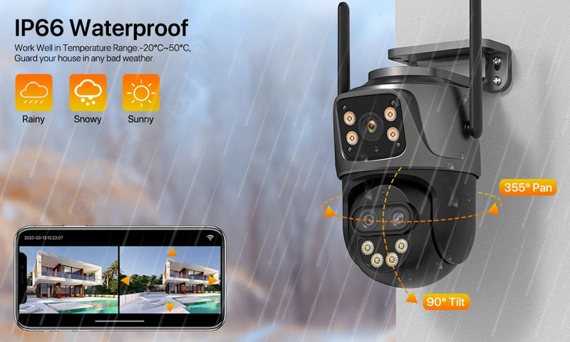 6K 9MP WiFi PTZ Outdoor Camera with Triple Lens & 8X Zoom