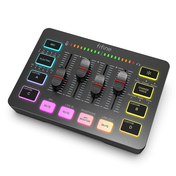 FIFINE SC3 RGB Audio Mixer – 4-Channel XLR Interface for Streaming & Gaming