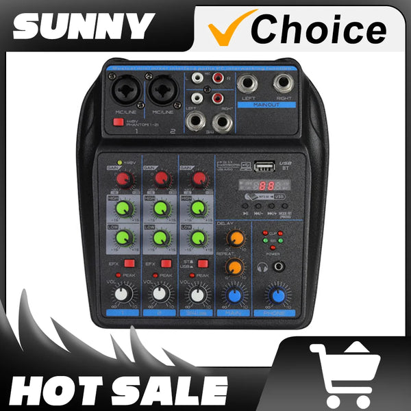 4-Channel DJ Mixer – Bluetooth Console with USB & 48V Phantom Power