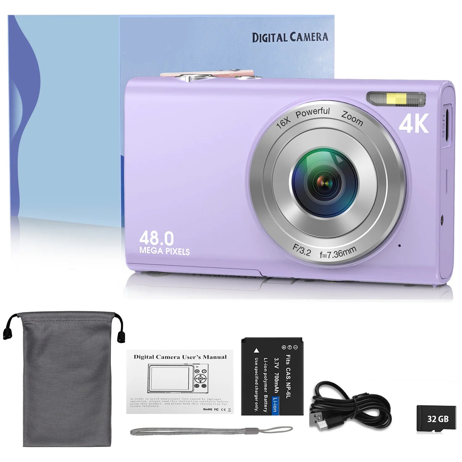 4K 48MP Digital Camera with Autofocus & Large Screen