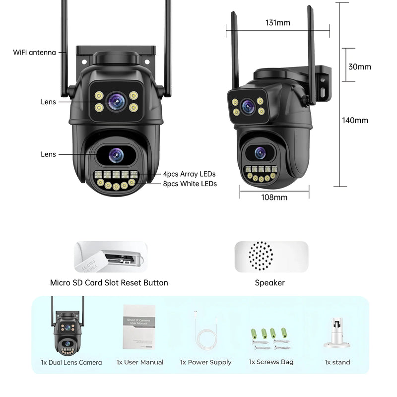 4K 8MP WiFi PTZ Security Camera with Dual Lens & AI Human Detection