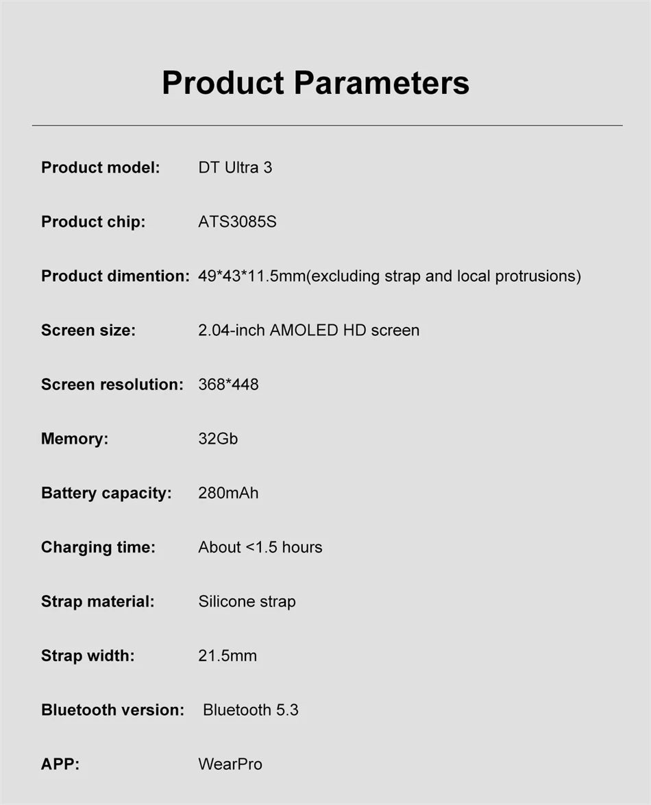 DT Ultra 3 – AMOLED Smartwatch with 4GB Storage, MP3/MP4, ChatGPT & AI Features
