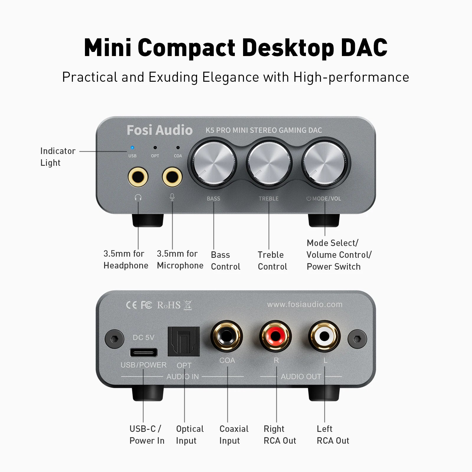 Fosi Audio K5 PRO USB Gaming DAC & Headphone Amp