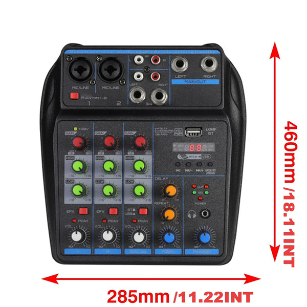 4-Channel DJ Mixer – Bluetooth Console with USB & 48V Phantom Power