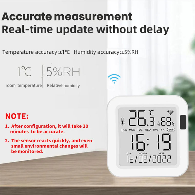 Tuya WiFi Smart Temperature & Humidity Sensor with Backlight, Works with Alexa & Google