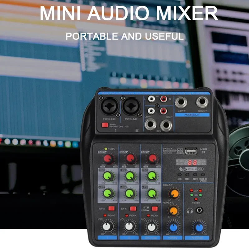 4-Channel DJ Mixer – Bluetooth Console with USB & 48V Phantom Power