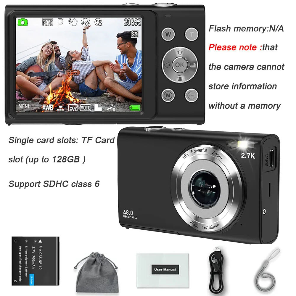 4K 48MP Digital Camera with Autofocus & Large Screen