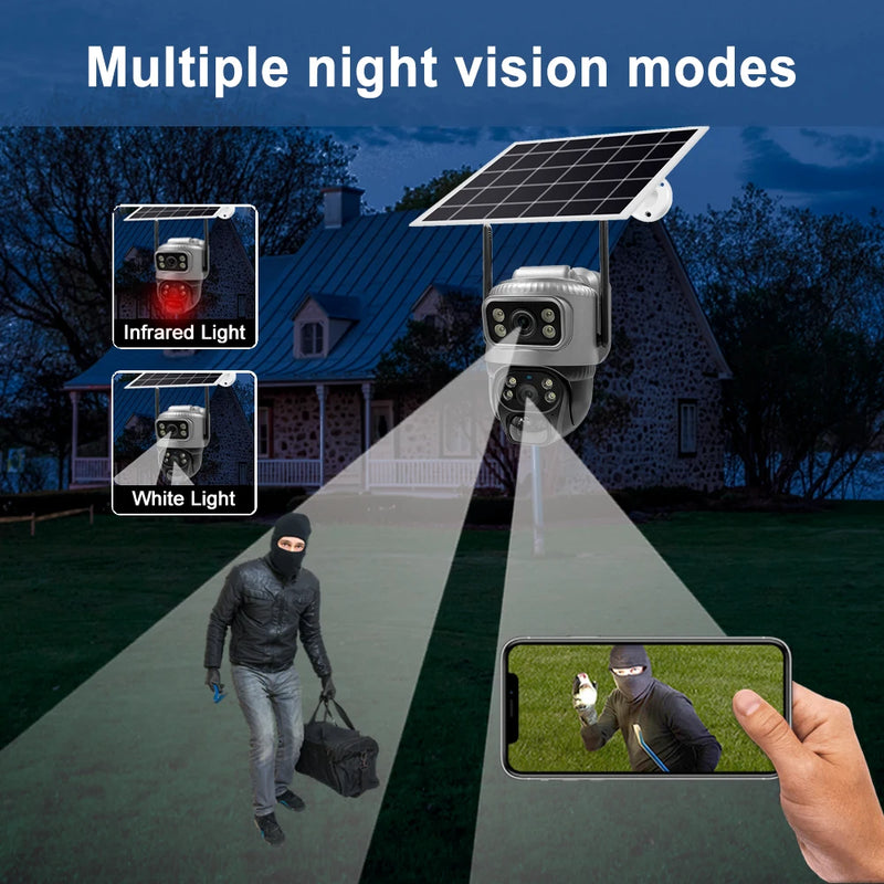 8MP 4K Solar 4G WiFi Outdoor Camera with Dual Lens & PIR Detection