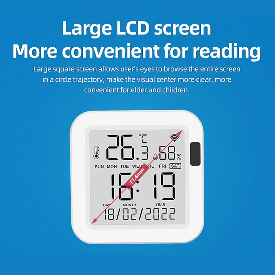 Tuya WiFi Smart Temperature & Humidity Sensor with Backlight, Works with Alexa & Google