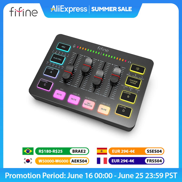 FIFINE SC3 RGB Audio Mixer – 4-Channel XLR Interface for Streaming & Gaming