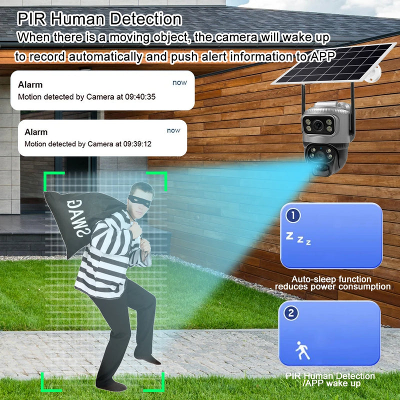 8MP 4K Solar 4G WiFi Outdoor Camera with Dual Lens & PIR Detection