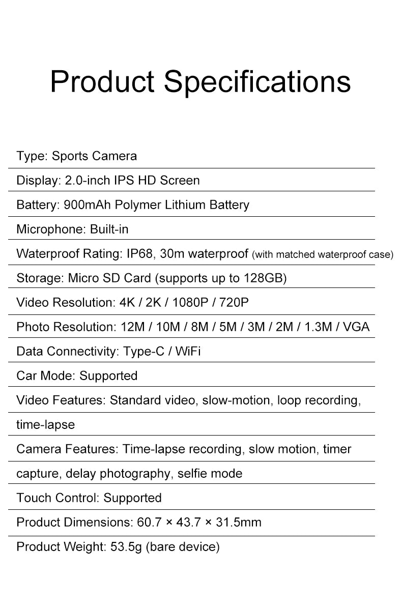 4K Action Camera with WiFi & Waterproof Case