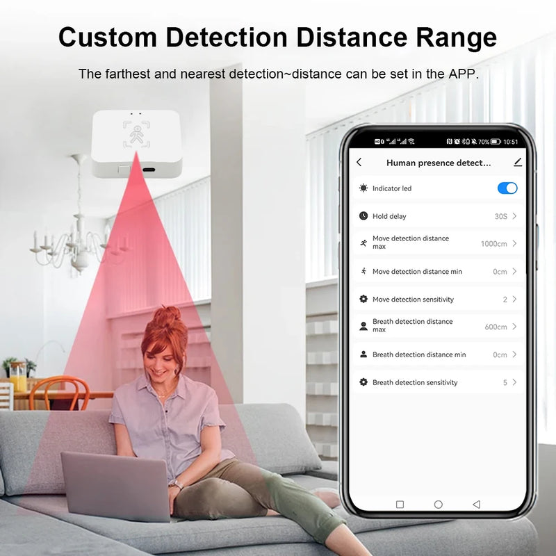 Tuya Zigbee Presence Sensor – mmWave Motion & Breathing Detector with Smart Life App