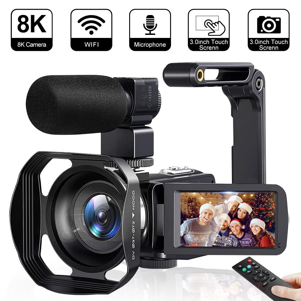 8K 48MP Digital Camera with 18X Zoom & 3" Touch Screen Camcorder