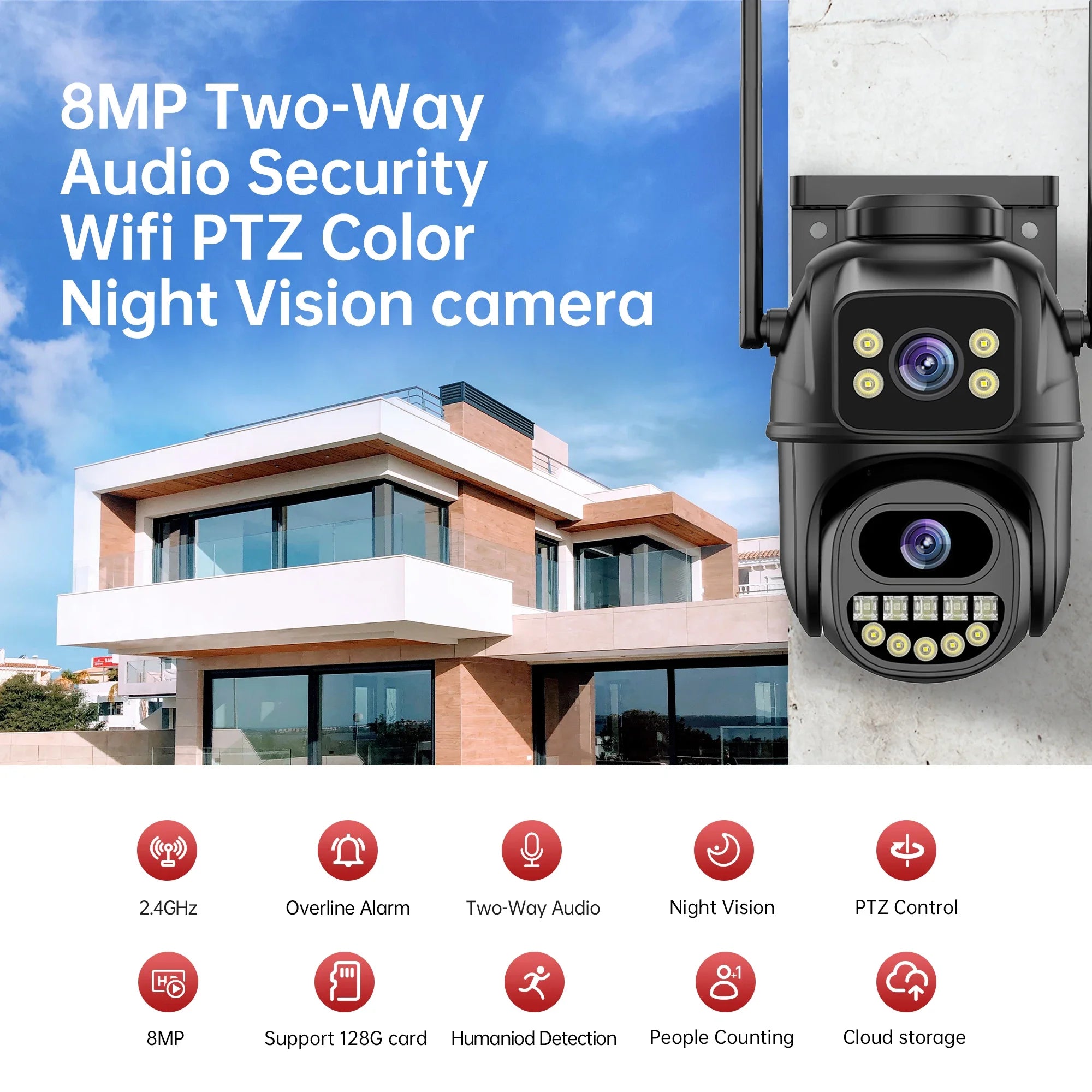 4K 8MP WiFi PTZ Security Camera with Dual Lens & AI Human Detection