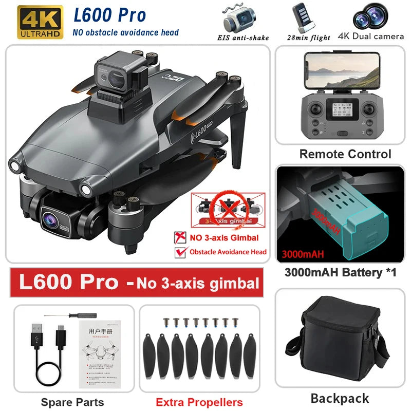 L600 PRO MAX 4K GPS Drone – Dual Camera, 3-Axis Gimbal & 360° Obstacle Avoidance