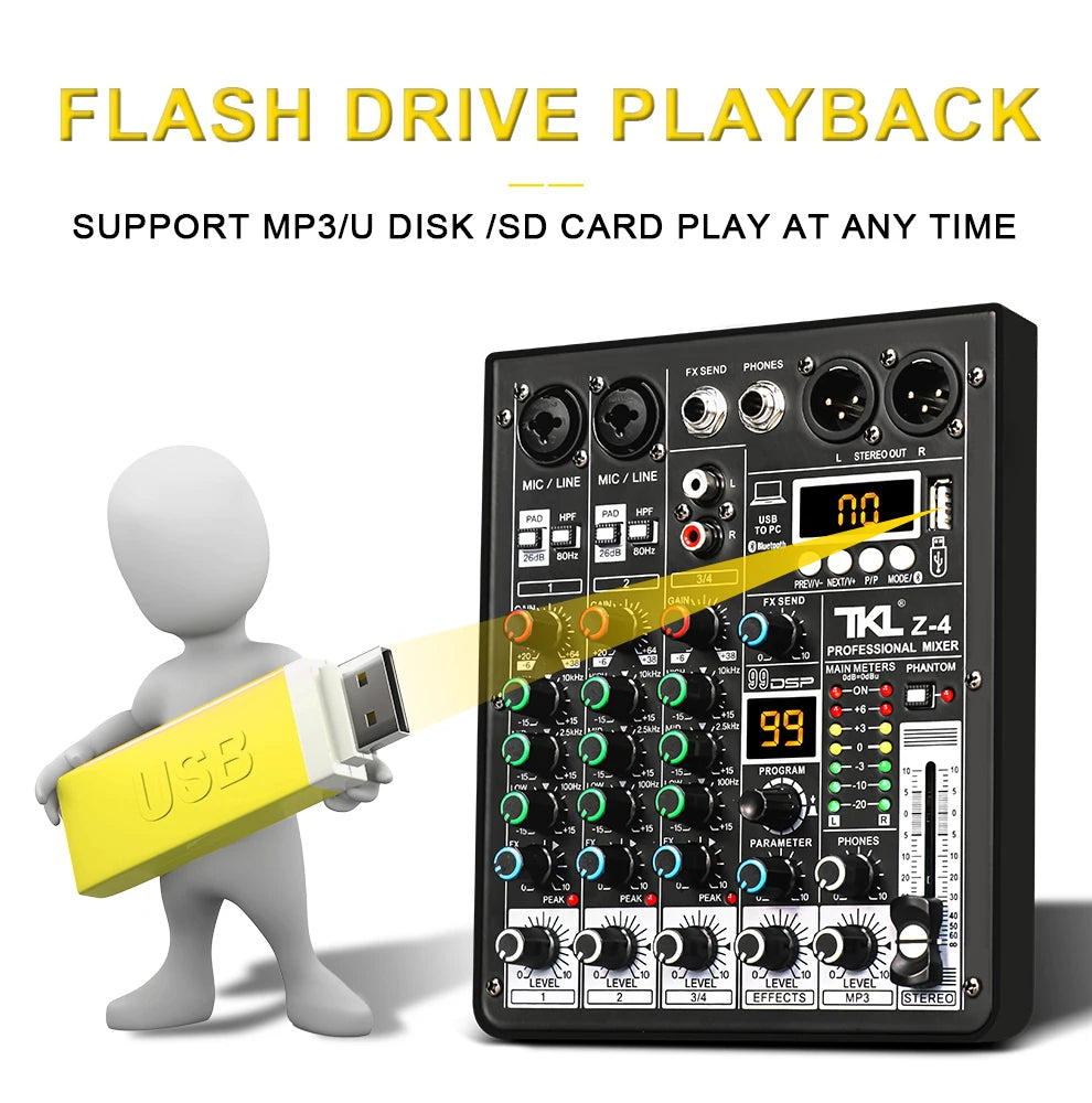 TKL 4-Channel DSP Audio Mixer with USB & Bluetooth