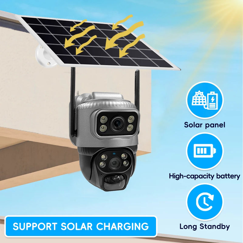 8MP 4K Solar 4G WiFi Outdoor Camera with Dual Lens & PIR Detection