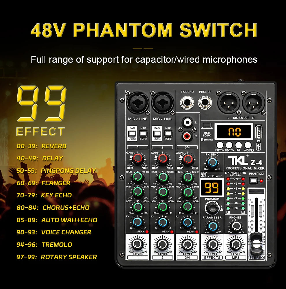 TKL 4-Channel DSP Audio Mixer with USB & Bluetooth