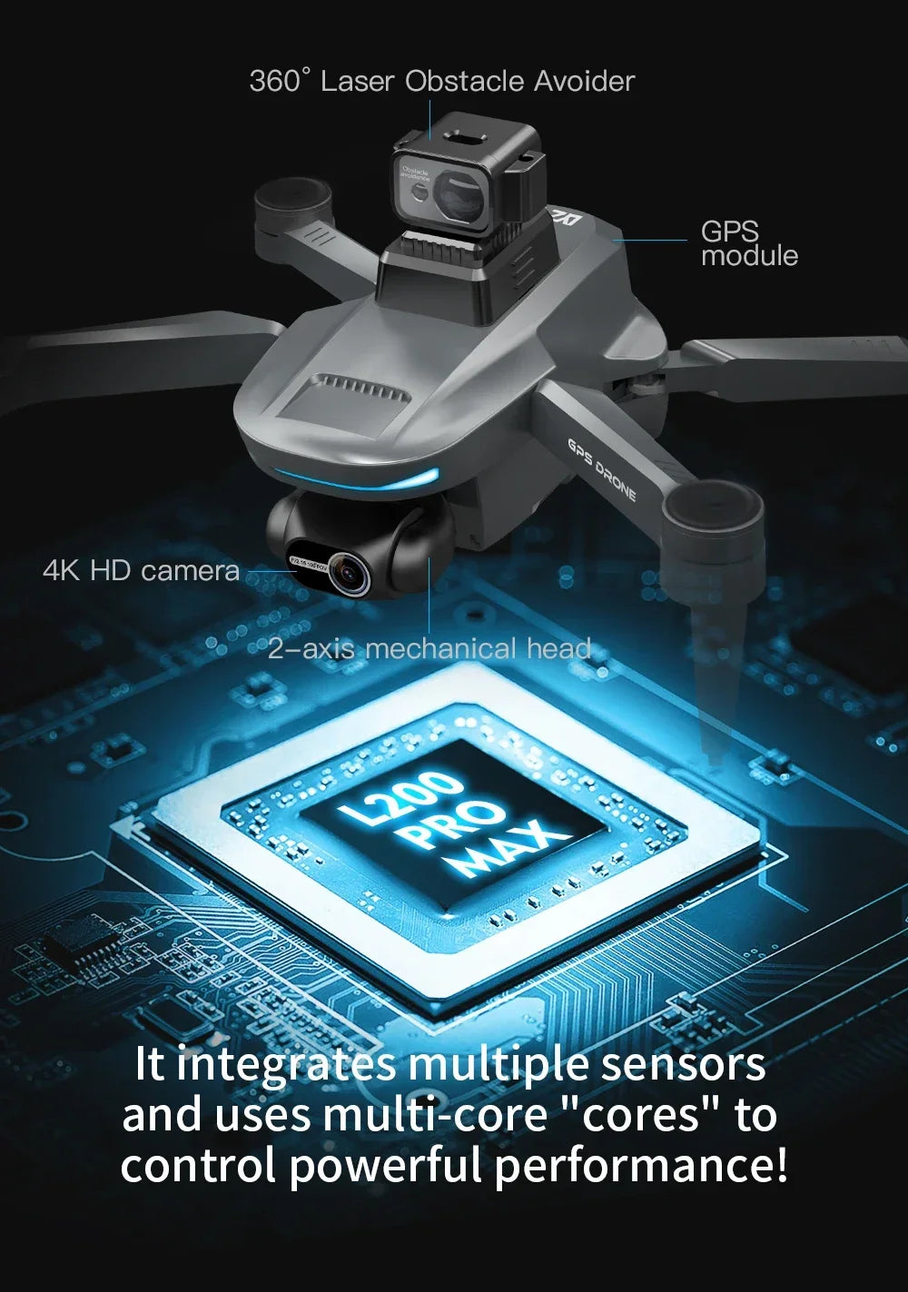 L200 PRO MAX Drone – 4K GPS Quadcopter with 2-Axis Gimbal & Obstacle Avoidance