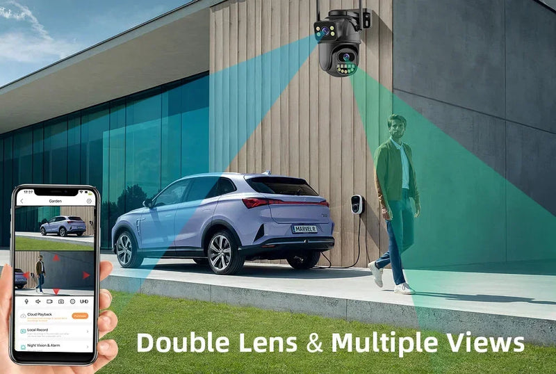 4K 8MP WiFi PTZ Security Camera with Dual Lens & AI Human Detection