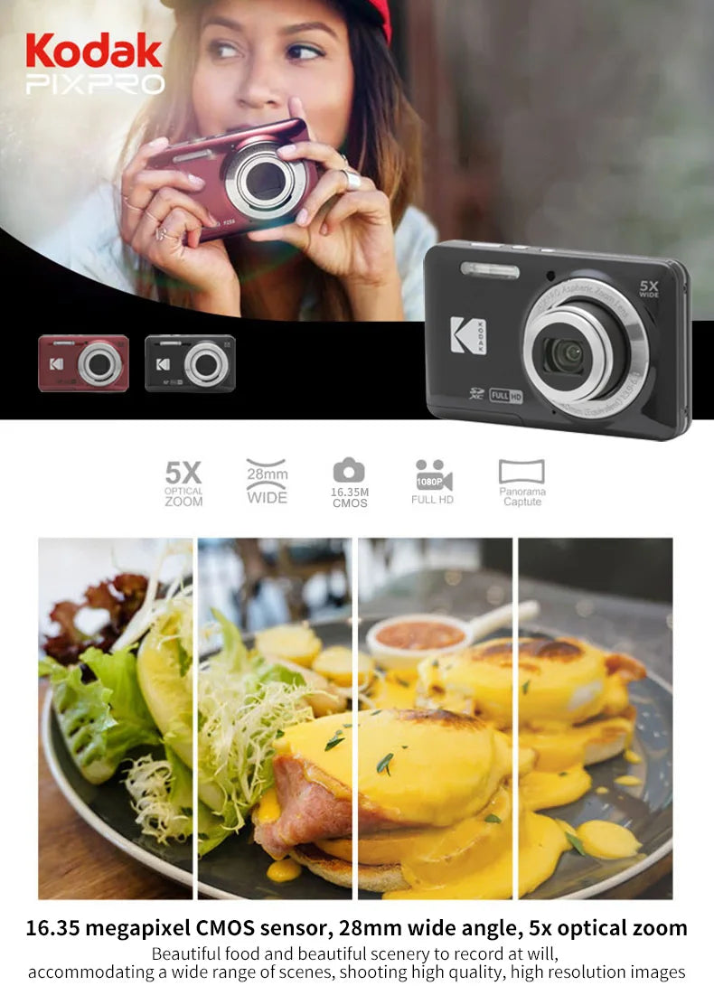 KODAK PIXPRO FZ55-RD – 16MP Digital Camera with 5X Zoom & 1080P Video