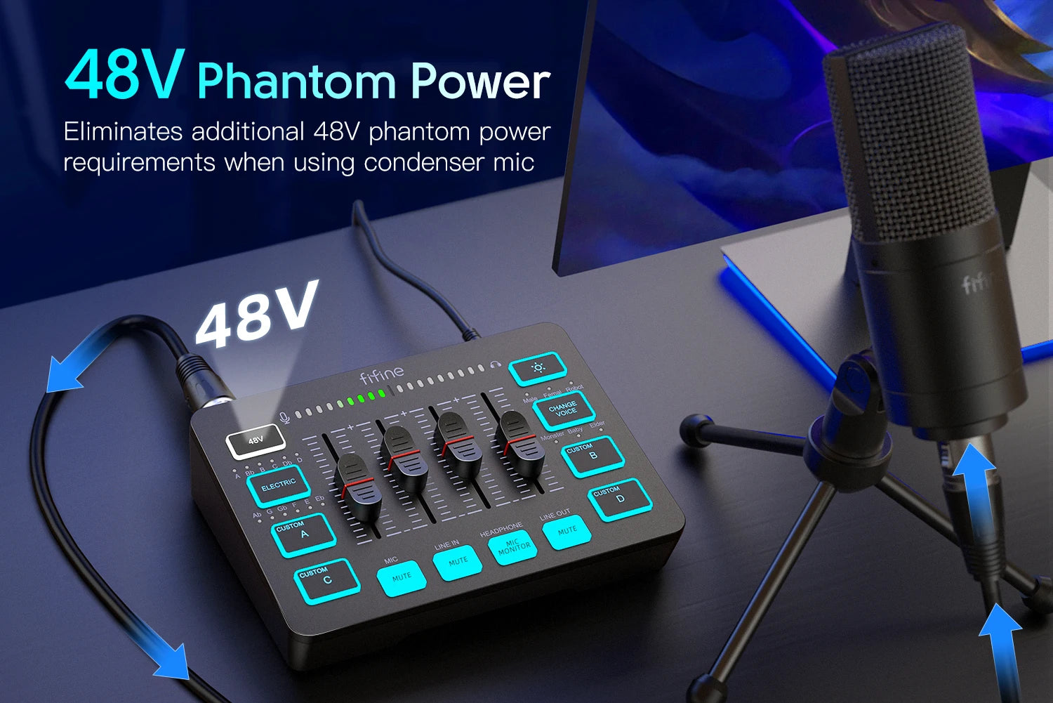 FIFINE SC3 RGB Audio Mixer – 4-Channel XLR Interface for Streaming & Gaming