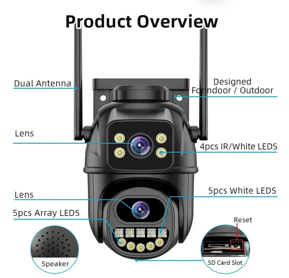 4K 8MP WiFi PTZ Security Camera with Dual Lens & AI Human Detection