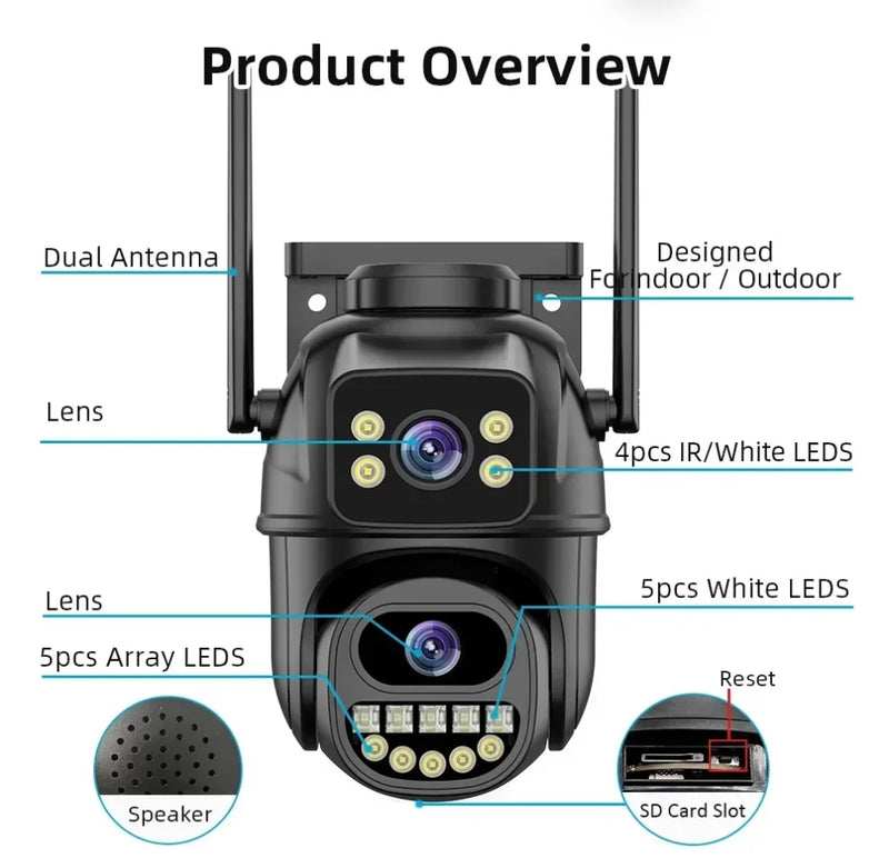 4K 8MP WiFi PTZ Security Camera with Dual Lens & AI Human Detection