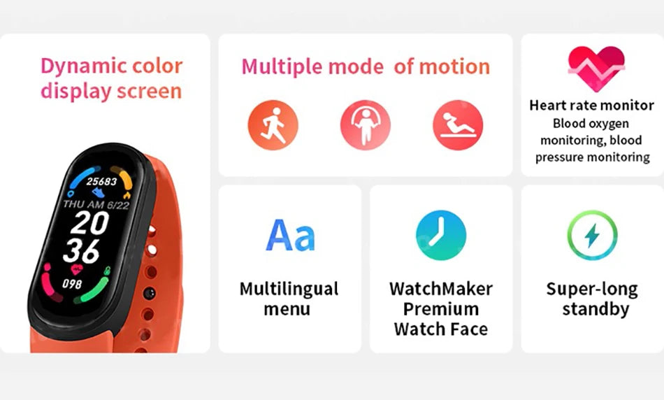 M6 Fitness Smartwatch – Waterproof Health Tracker for Men & Women