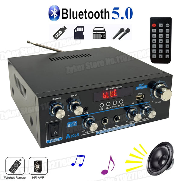 AK55 HiFi Bluetooth Amplifier – 2.0 Channel 90W×2 Surround Sound Amp