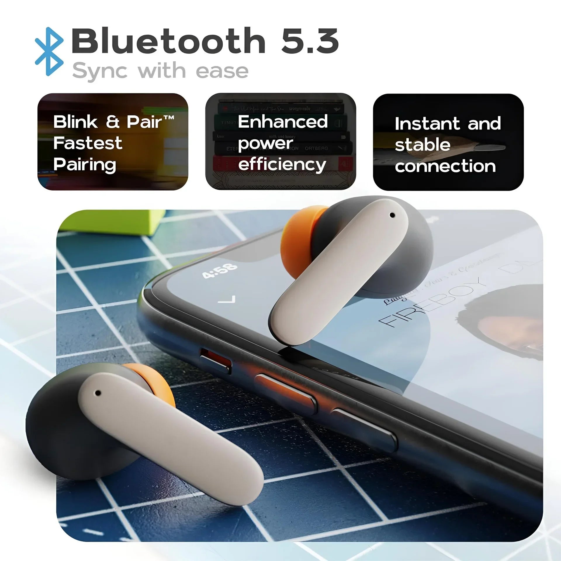 Bluetooth 5.4 TWS Wireless Earphones with ENC