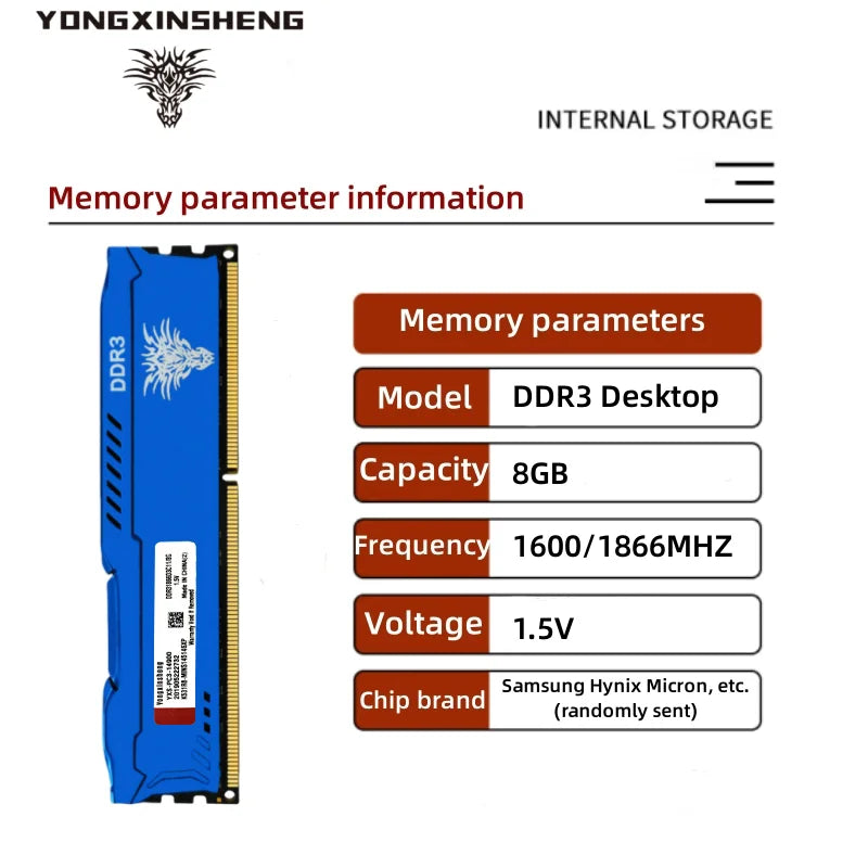 8GB DDR3 1600/1866MHz Desktop RAM – Blue