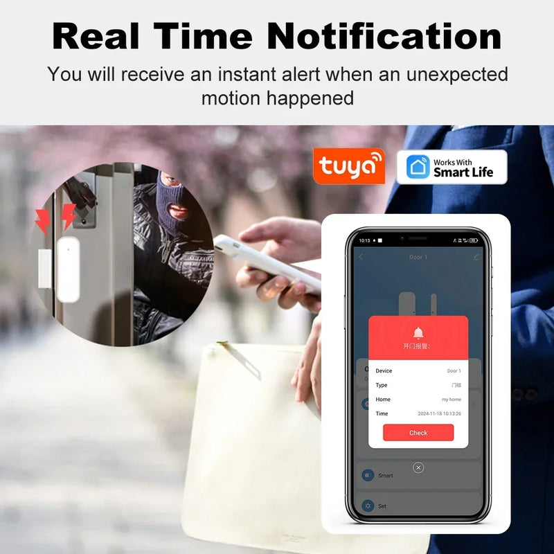 Tuya Zigbee Door & Window Sensor with Smart Home Security Alarm