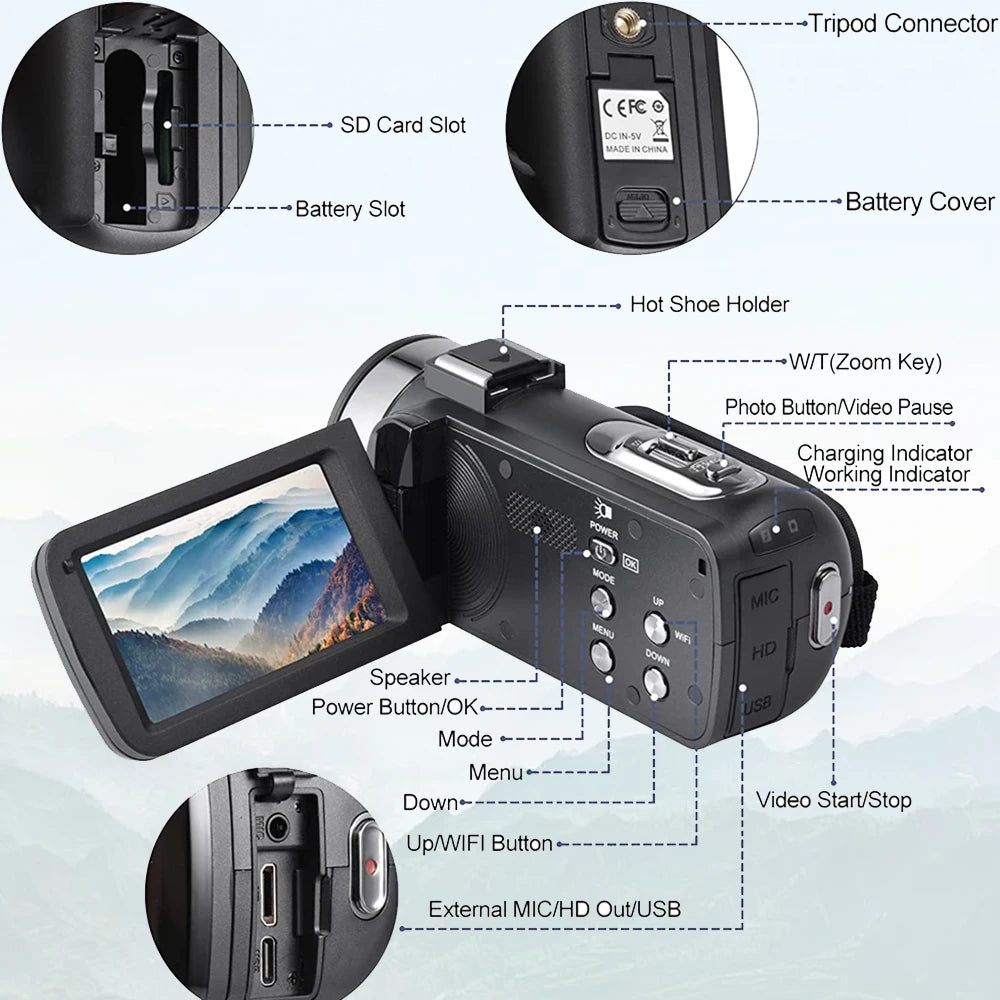 8K 48MP Digital Camera with 18X Zoom & 3" Touch Screen Camcorder